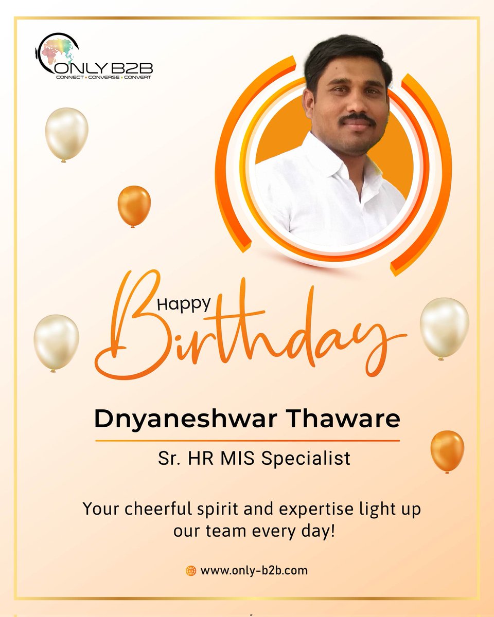 Cheers to Dnyaneshwar Thaware, whose cheerful spirit and expertise brighten our team's journey every single day! #HappyBirthday #BirthdayWishes #TeamSpirit #Celebration #BirthdayCelebration #OnlyB2B #Expert #Cheerful