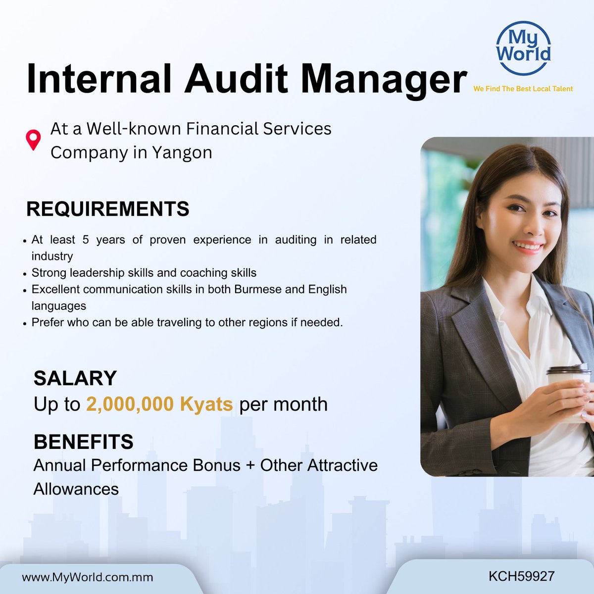 MyWorld_Myanmar's tweet image. Hiring in #Yangon

Position - #InternalAuditManager at a Well-known Financial Services Company 
Salary -   2,000,000 Ks  
#Job Link - tinyurl.com/4jvy4dv7
Email - support@myworld-careers.com 

#vacancies #jobs #jobopportunity