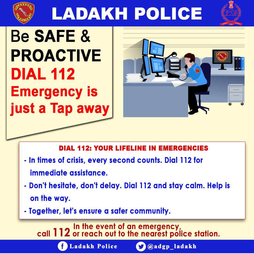 Stay safe with just one call! Dial 112 for instant police assistance through the ERSS – your lifeline in emergencies. @LehPolice @KargilPolice @police_kargil @lg_ladakh @DIPR_Leh @DIPR_Kargil