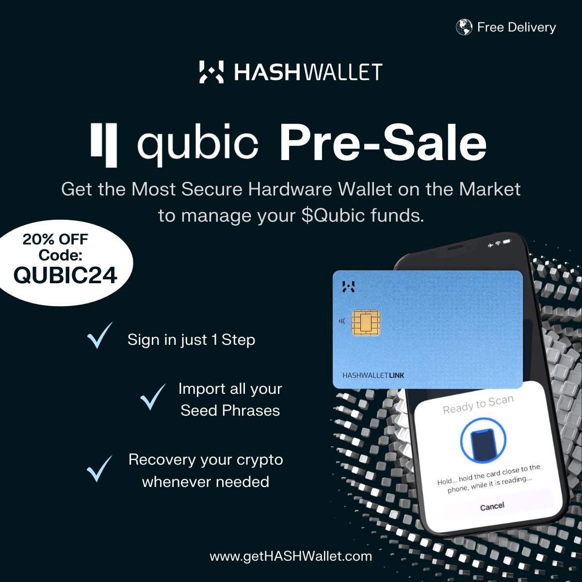 HASHWallet is the first hardware wallet to support the Qubic network!

Pre-order your compatible HASHWallet Link now and be the first one to securely manage your $QUBIC coin 😊
