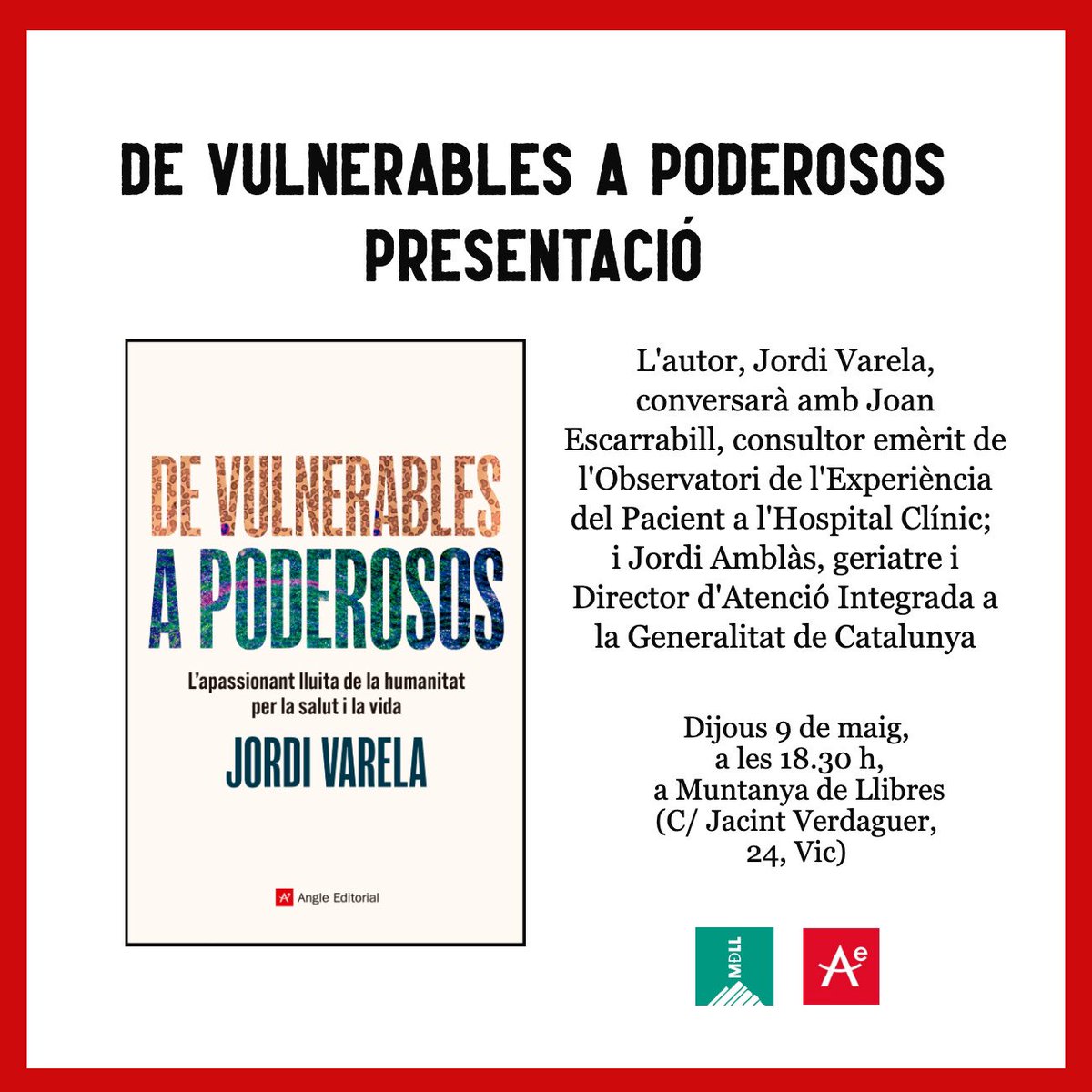 Jordi Varela @gesclinvarela va presentar “De vulnerables a poderosos” ahir a Palma. Aquest dijous serà a Vic per parlar-ne amb @jordiamblas i @jescarrabill! 🔴 Us esperem a les 19 h a @MuntanyaLlibres.