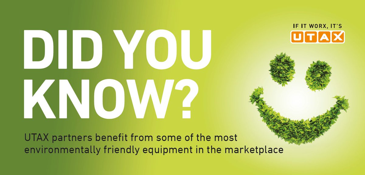 #DidYouKnow #UTAX equipment is some of the most environmentally friendly in the marketplace - view more on our environmental policies here:ow.ly/h5LI50RoNzE#CSR #WEEE #REACH #electricalequipment #energyconsumption