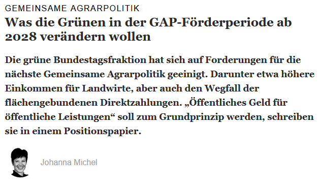 Ob denjenigen, die die Ersetzung von Flächenprämien durch Gemeinwohlzahlungen fordern, klar ist, dass damit die Konditionalität wegfällt, und damit ein flächendeckendes Instrument des #Umweltschutz|es in der #Landwirtschaft? Es bleibt Freiwilligkeit pur. @Die_Gruenen