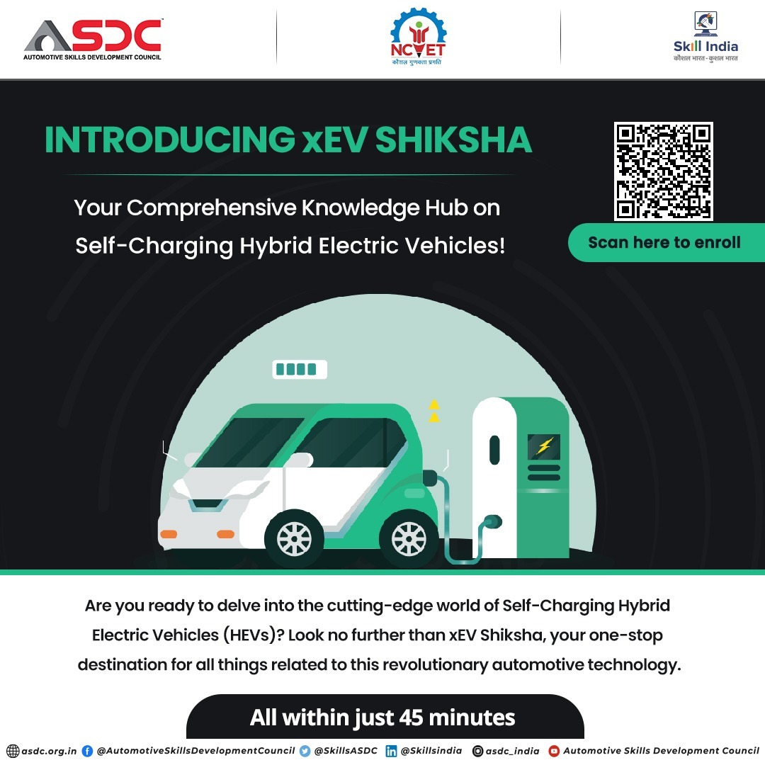 The future belongs to electric hybrid autos. Together, Toyota Kirloskar Motor and ASDC have developed xEV SHIKSHA, a 5 moduled online certification program that teaches auto students about cutting-edge technologies. Please sign up now! bit.ly/3wVMbYl #elearning
