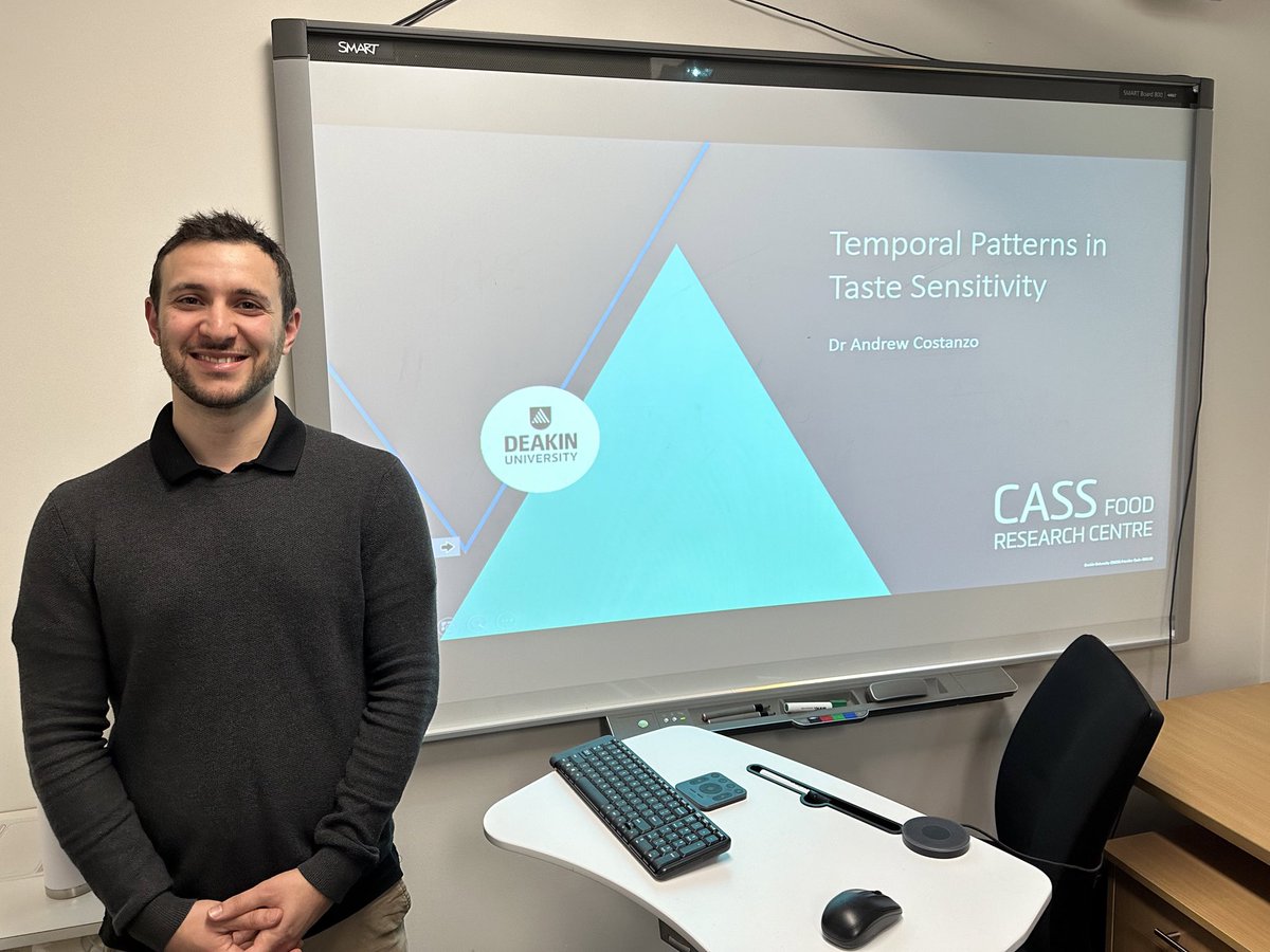 Fascinating seminar delivered to our Department this afternoon by Dr Andrew Costanzo from @DeakinCASS @Deakin on temporal patterns in taste sensitivity and associations with dietary patterns, health outcomes and implications for personalised nutrition 👅🍏🍔