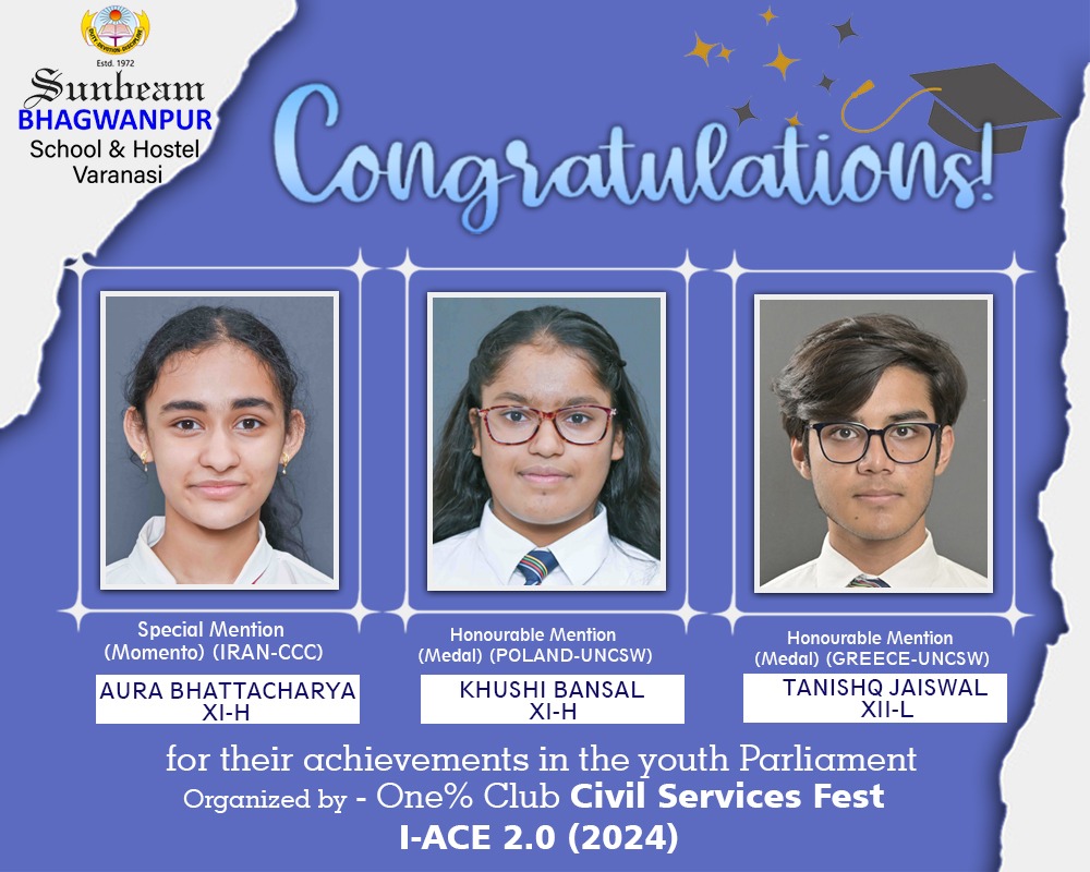 Applauding our future leaders and bureaucrats as they make their mark at the youth parliament organised by One%Club @ Civil Services Fest I-Ace 2.0.

What commendable performance,what an amazing feat!!

#proudmoment 
#achievementunlocked 
#no1cbseschoolinvaranasi