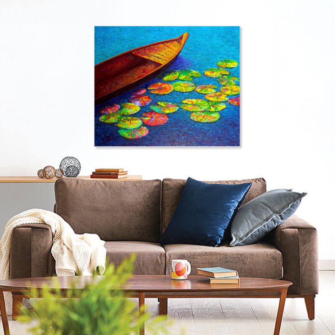 As the boat sits on a serene lake adorned with vibrant water lilies capturing the essence of tranquility, inviting you to bring a touch of calm and colour into your space. #artprints 
#waterlilies #vibrantartwork #fingerpainting #fingerpaintingartist