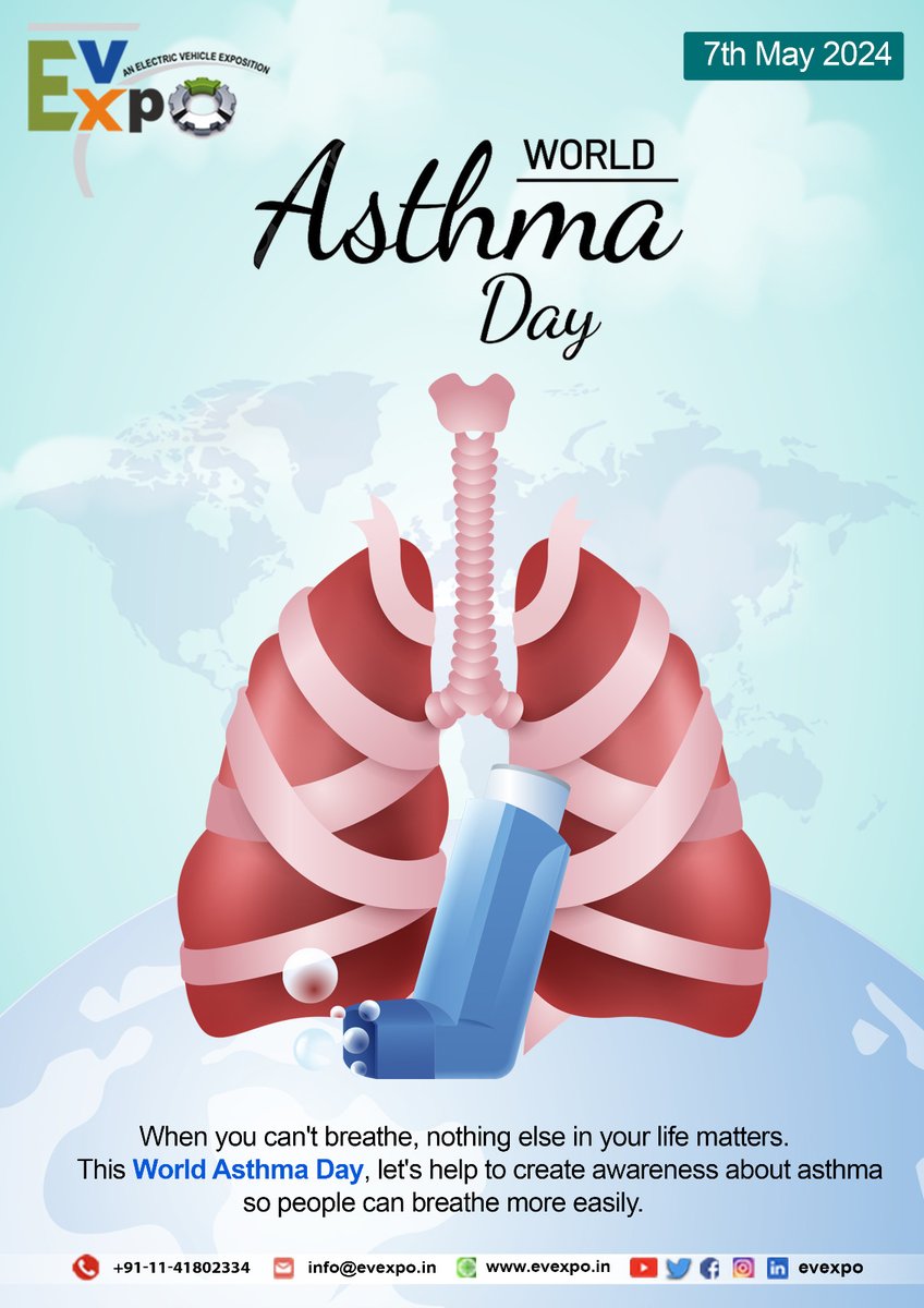 'Join us at EvExpo as we observe World Asthma Day, raising awareness about this chronic respiratory condition affecting millions globally.'

#WorldAsthmaDay  #cleanair #sustainablemobility #freshair #WorldAsthmaDay2024  #day #EVExpo #awareness #raisingawareness