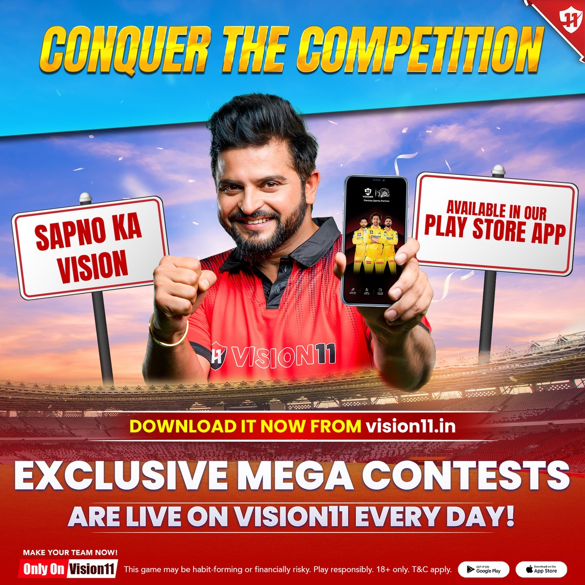 To provide you with the best rewards we are always ready with exclusive Mega GL contests!📱
Sign up for Vision11 and unleash your inner champion!🏏
.
.
.
#Vision11Fantasy #GreatWin #IskiJhalakSabseAlag #FantasySportsApp #Vision11 #WinBig #JoinVision11 #FantasySports #MegaGL