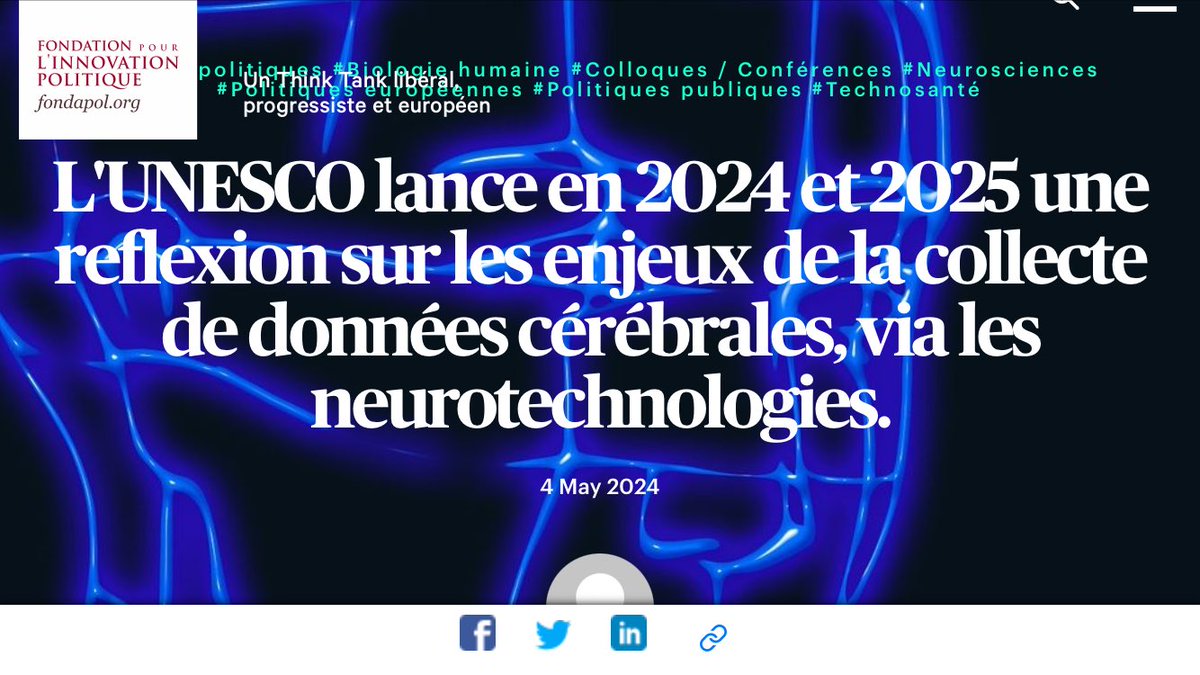 L'UNESCO une reflexion internationale sur les enjeux de la collecte de données cérébrales #neurotechnologies Via @Fondapol anthropotechnie.com/lunesco-lance-…