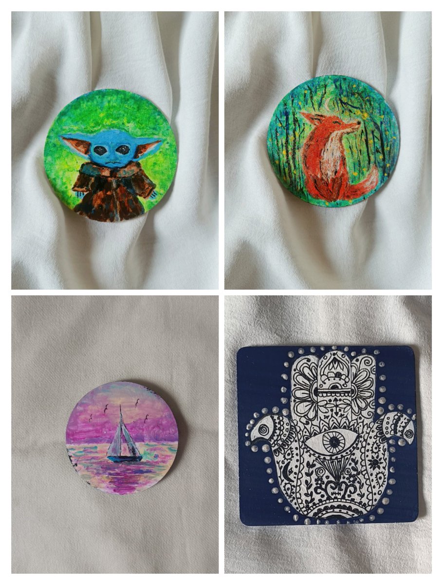 The last four Fridge Magnets. Handpainted and varnished. Special price on 2+ of any MDF creations. Look up the keychains, earrings etc. DM for details. Share. #ArtbyTee #artforhome #ArtistsOfTwitter #indianartists #artsale #uniquegifts #giftidea #buyhandmade #handpainted #Repost