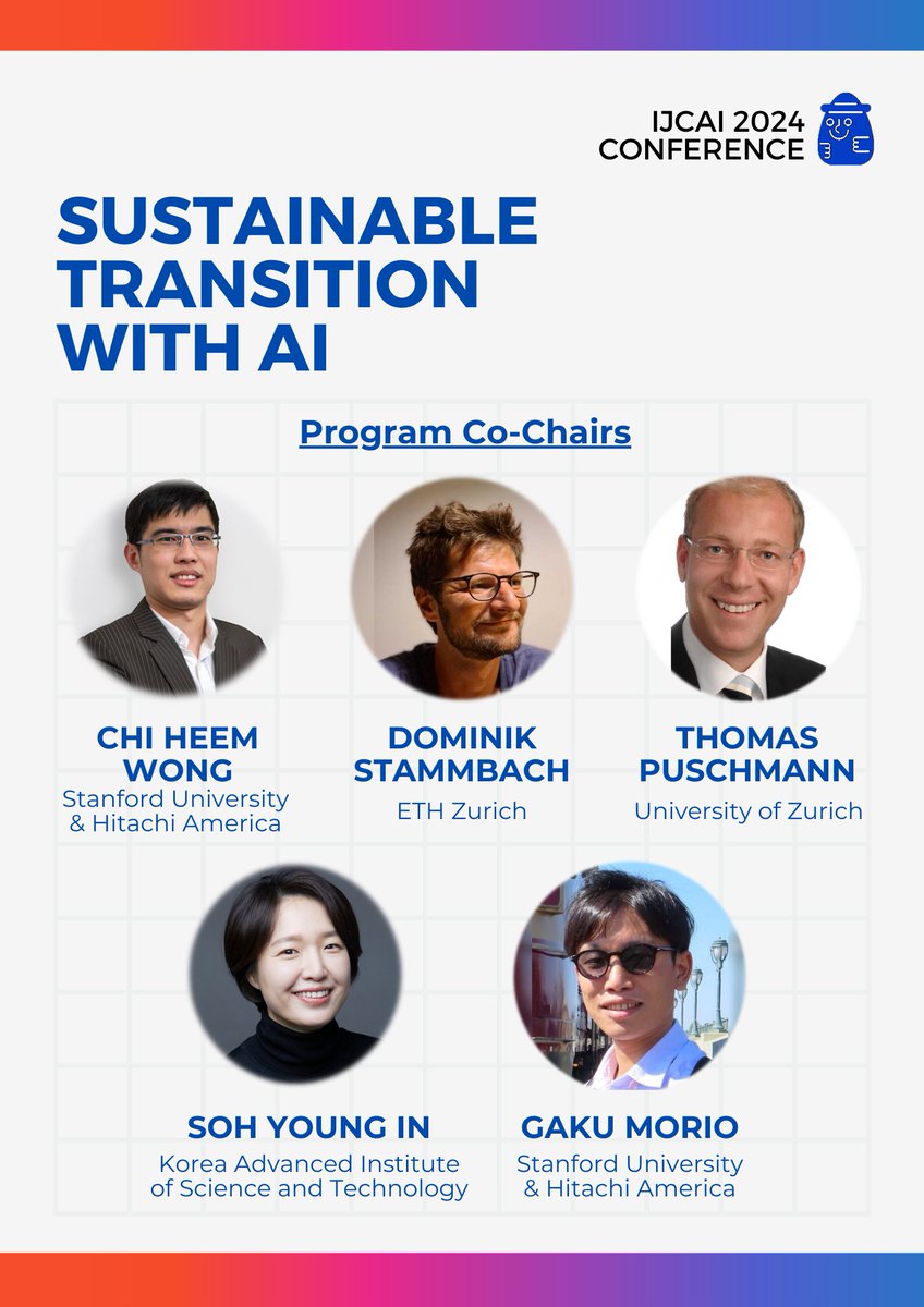 🚀 Meet the STAI Workshop Co-Chairs at IJCAI 2024! 🌱✨️ Join Chi Heem Wong, Dominik Stammbach, Thomas Puschmann, Soh-Young In, and Gaku Morio on Aug 5 at Jeju Island for a dive into AI's role in sustainability. 🔗 Details: [stai.jeju.ai]