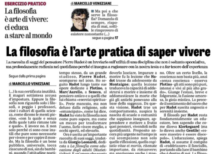 Su @LaVeritaWeb la raccolta di saggi del filosofo #PierreHadot
#rassegnastampa #Marietti1820