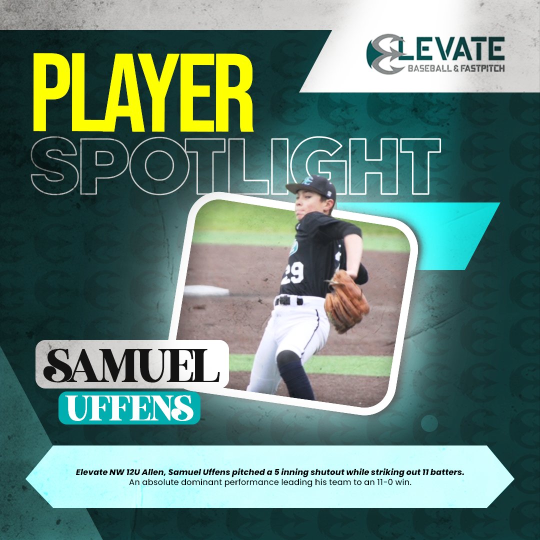 Samuel Uffens of Elevate NW 12U Allen, pitched a 5 inning shutout while striking out 11 batters. An absolute dominant performance leading his team to an 11-0 win.