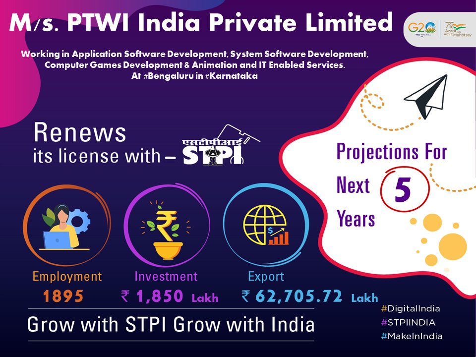 Congratulations M/s PTWI India Private Limited for renewal of license! #GrowWithSTPI #DigitalIndia #STPIINDIA #StartupIndia @AshwiniVaishnaw @Rajeev_GoI