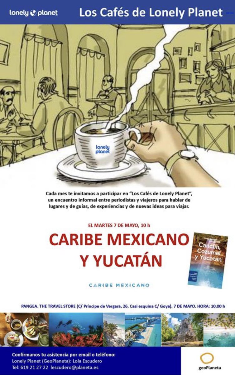 Esta mañana a las 10:00 estaremos en @PangeaES hablando con blogueros y periodistas de viaje de un destino tan fascinante como el Caribe mexicano y Yucatán. Síguelo en #CaféLonelyPlanet.