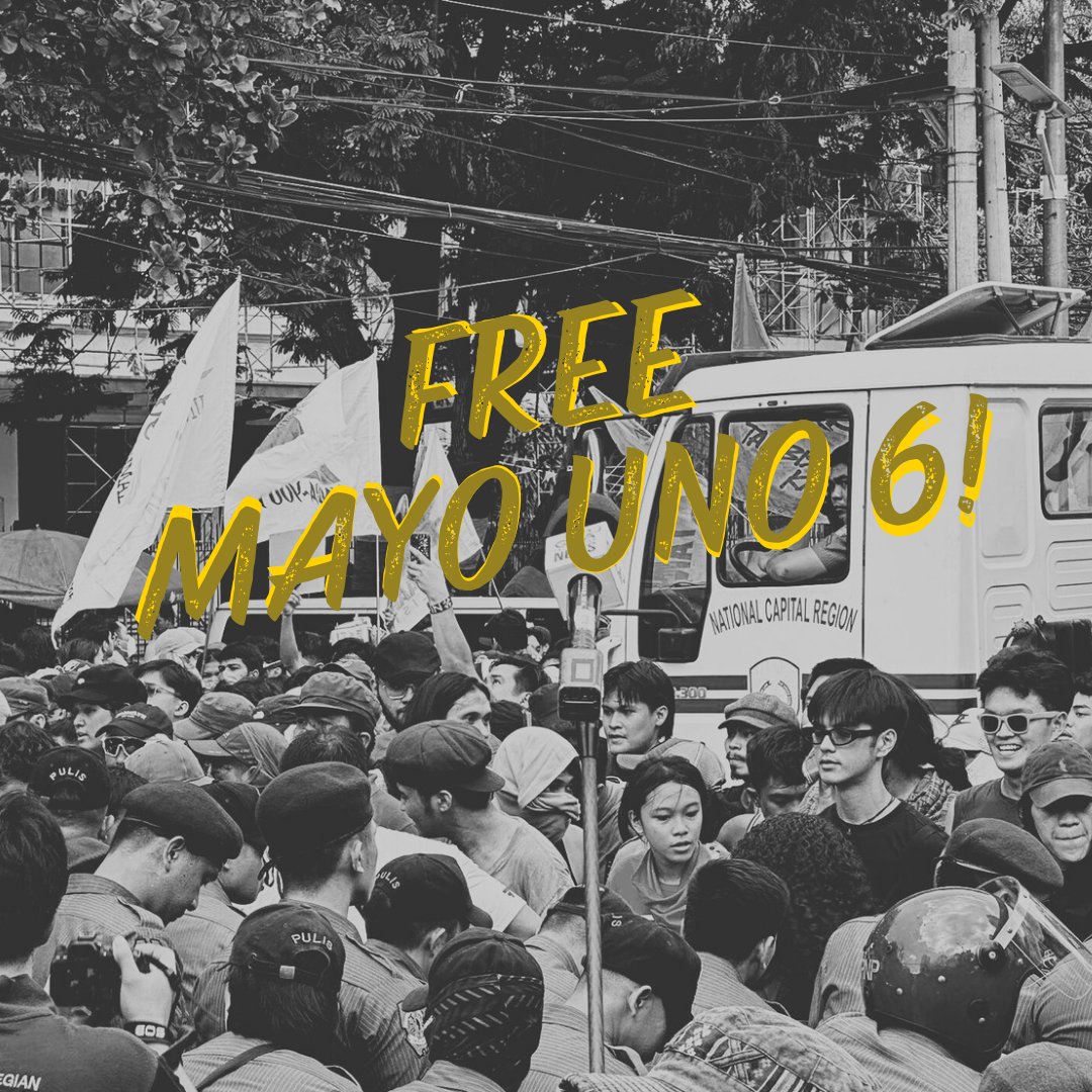 Without further delay, #ReleaseMayoUno6!

The League of Filipino Students UST demands for the immediate and safe release of Mayo Uno 6, who were arbitrarily and illegally detained over trumped up charges for almost a week now!