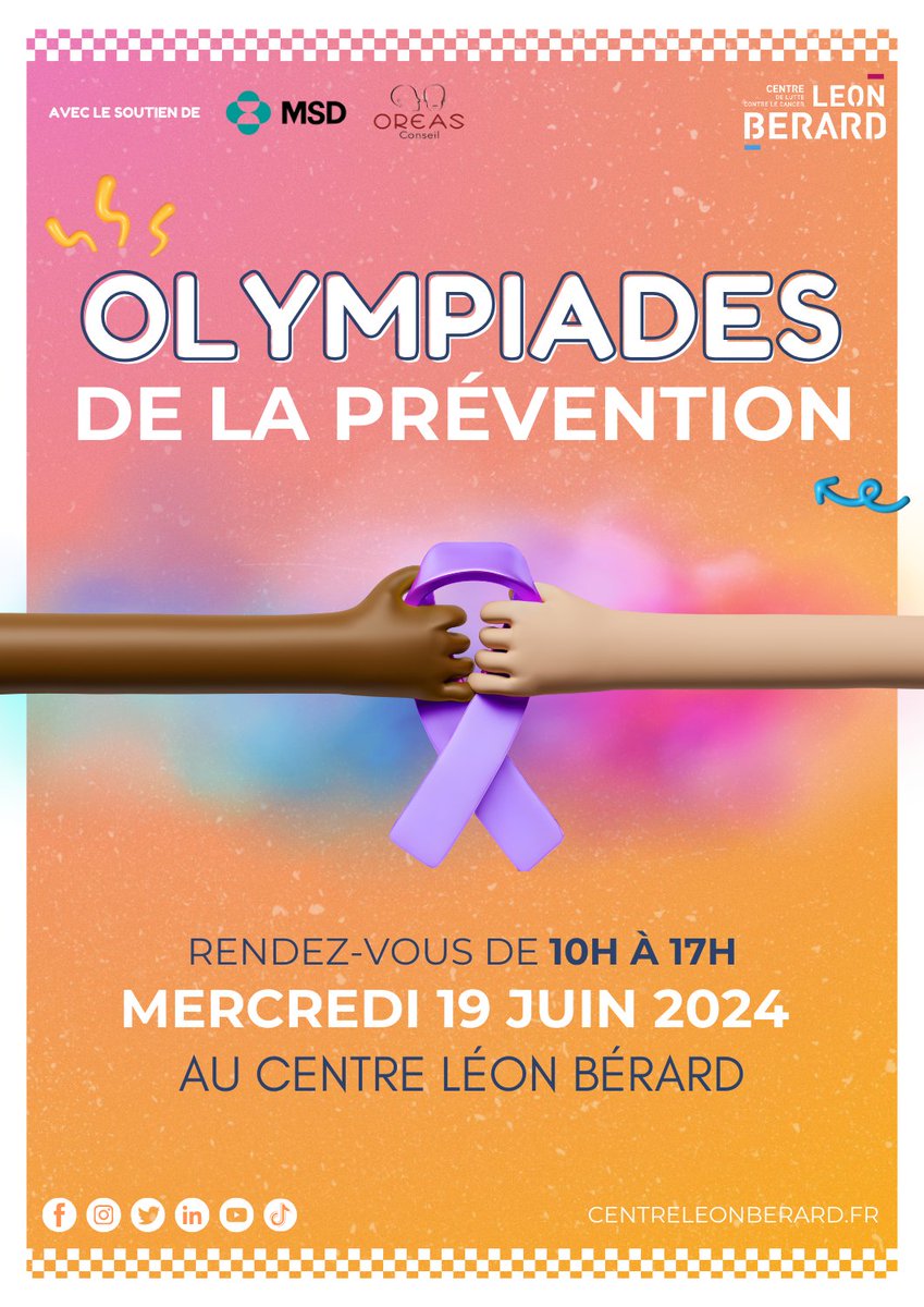 Centre Leon Berard (@clccleonberard) on Twitter photo SAVE THE DATE đ
Les #OlympiadesDeLaPrévention au <a href="/CLCCLeonBerard/">Centre Leon Berard</a> c'est le mercredi 19 juin de 10h à 17h !
Comment agir sur vos habitudes quotidiennes pour améliorer votre santé ? Rejoignez-nous pour la 1Úre édition
#EngagĂ©PourMaSantĂ© SAVE THE DATE đ
Les #OlympiadesDeLaPrévention au <a href="/CLCCLeonBerard/">Centre Leon Berard</a> c'est le mercredi 19 juin de 10h à 17h !
Comment agir sur vos habitudes quotidiennes pour améliorer votre santé ? Rejoignez-nous pour la 1Úre édition
#EngagéPourMaSanté