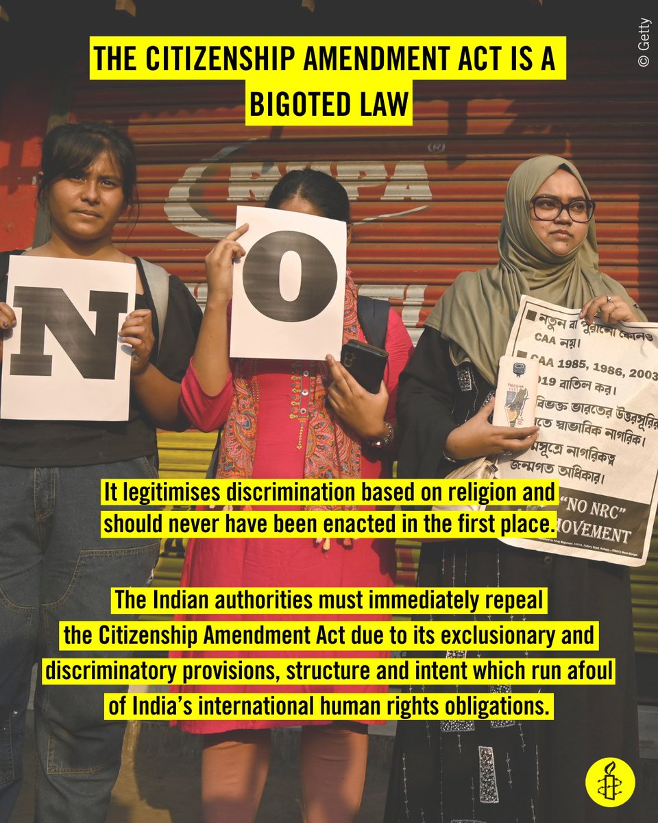 AIIndia's tweet image. The Indian authorities must immediately repeal the Citizenship Amendment Act due to its exclusionary and discriminatory provisions which run afoul of India’s international human rights obligations. #caa_nrc_protests