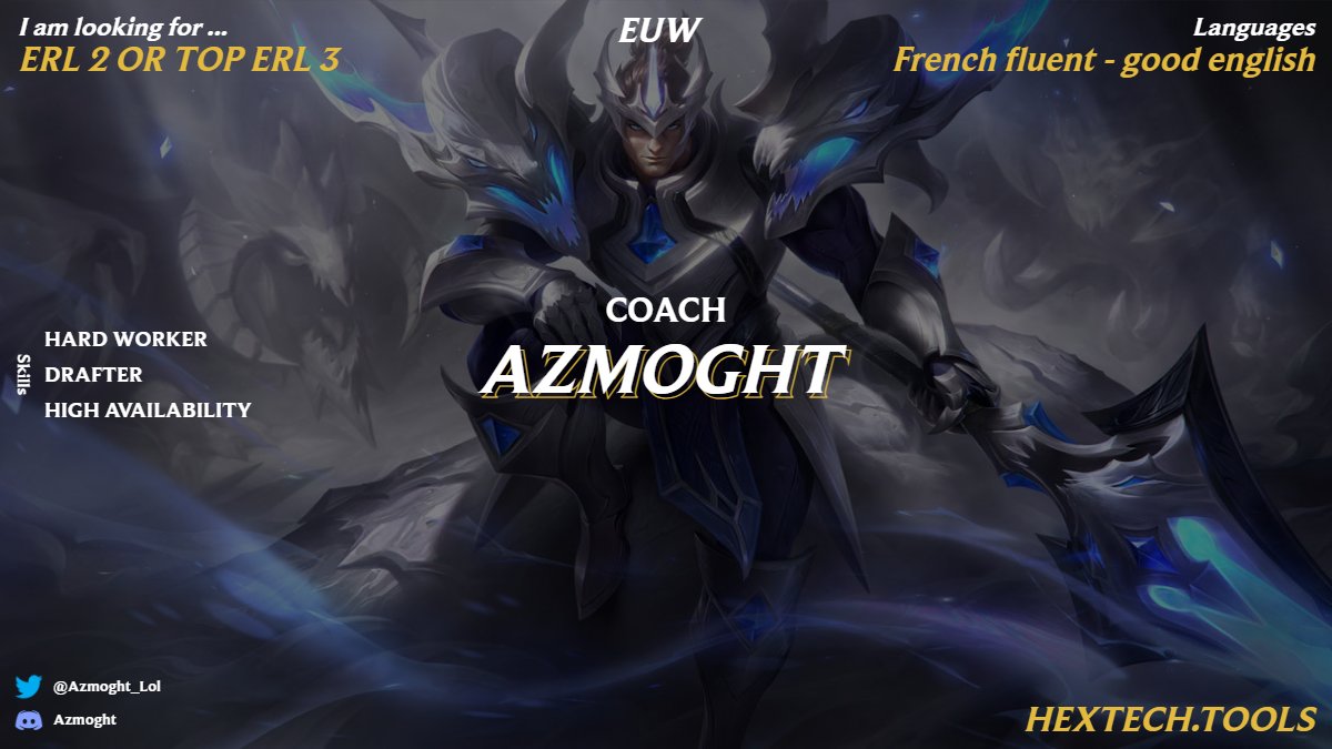 Azmoght (@azmoght_lol) on Twitter photo After an experience with <a href="/EsportUraken/">UraKen Esport</a> ! I hope the structure will perform !
I'm now LFT for the upcoming split. I'm open for all other offers. DM me for more info.
Likes and retweets are greatly appreciated 📷
<a href="/LFTDiscord/">LFT Discord - lol/val/rl</a> <a href="/LFT_LOL_Fr/">LFT LOL FR</a> After an experience with <a href="/EsportUraken/">UraKen Esport</a> ! I hope the structure will perform !
I'm now LFT for the upcoming split. I'm open for all other offers. DM me for more info.
Likes and retweets are greatly appreciated 📷
<a href="/LFTDiscord/">LFT Discord - lol/val/rl</a> <a href="/LFT_LOL_Fr/">LFT LOL FR</a>