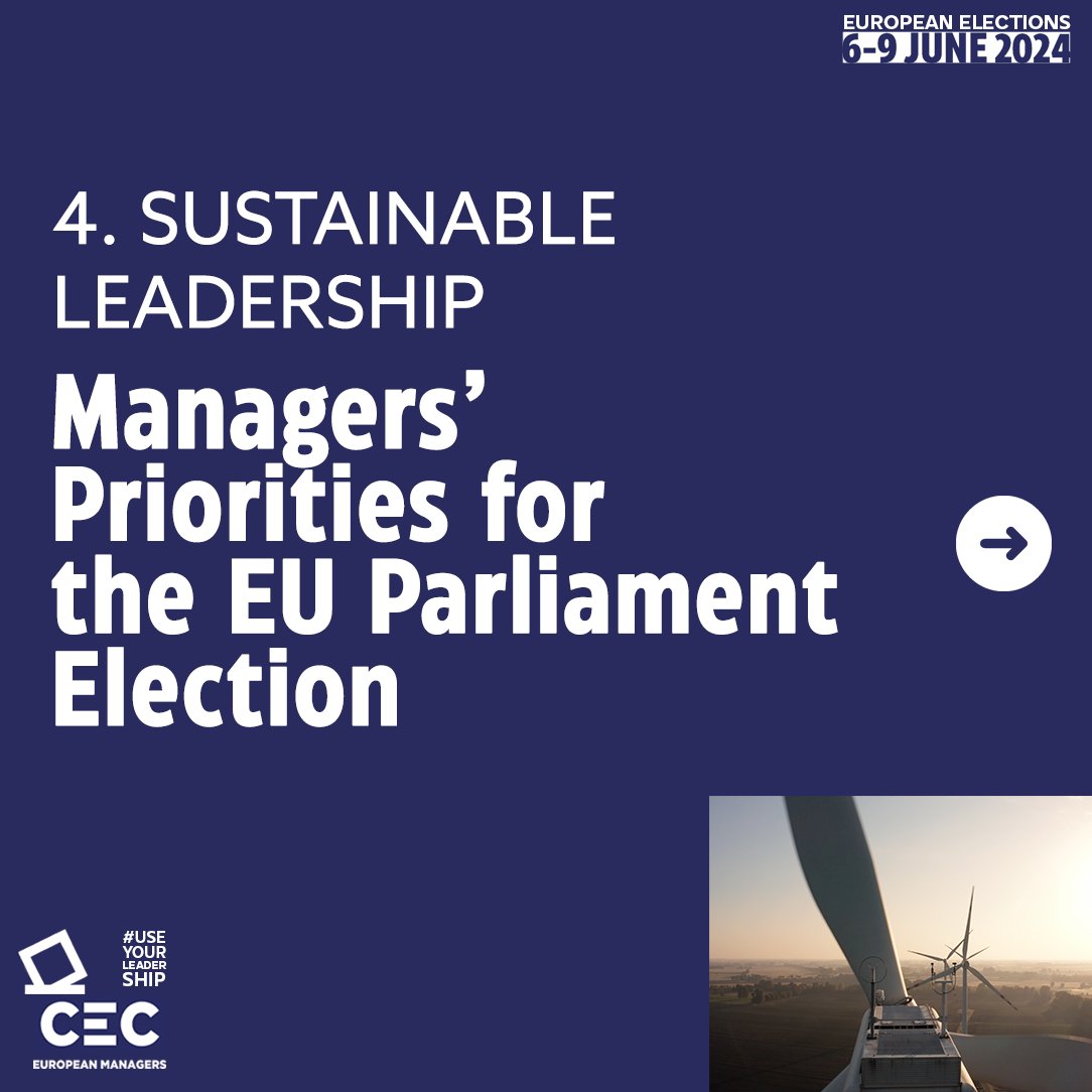 📊 While most European managers (about 60%) find sustainability practices important or very important, only 32% think they have enough sustainability skills.

cec-managers.org/4-7-sustainabl…

#UseYourLeadership #UseYourVote #EU2024 #EUElections #Sustainability 
1 | 5
🔻