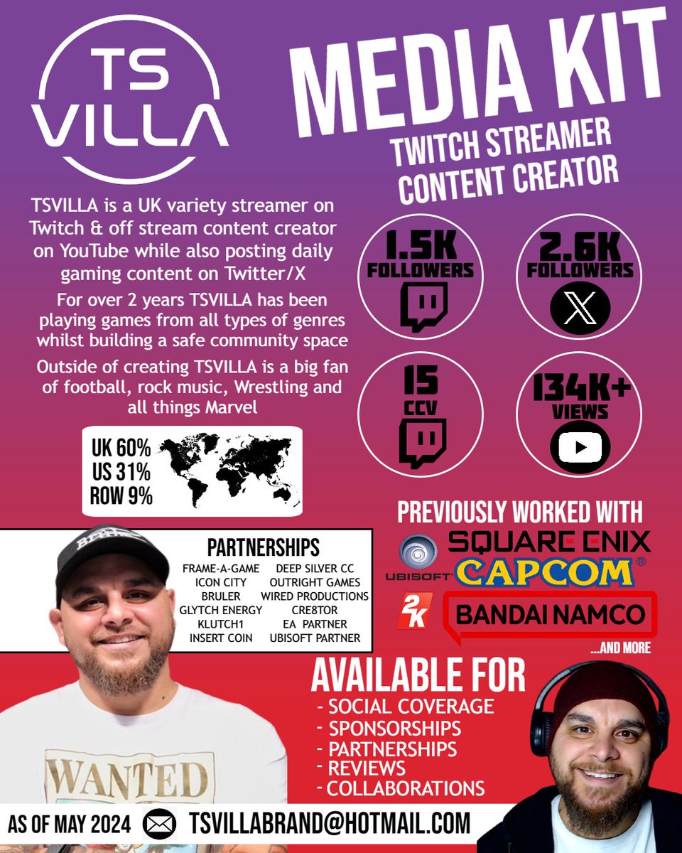 TSVILLA Media kit One Pager updated for May 2024 Brands, If you’re looking for a streamer/content creator for Sponsorships or Partnerships then let’s chat Looking for collaborations too, please DM me #MediaKit #sponsorship #partnerships #promotions #Brands @InsertCoinTees…