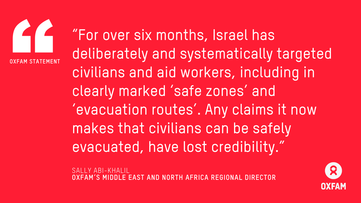 Oxfam's reaction to Israel's evacuation order to 100,000 people in Rafah. 👉oxf.am/4bnmiUz #CeasefireNOW