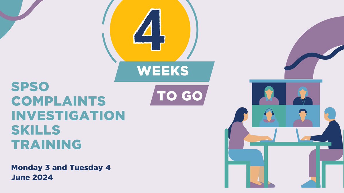 Only 4 weeks to go until our next Complaints Investigation Skills sessions! This training is aimed at staff who investigate complaints at stage 2 of the Model Complaints Handling procedure. Book your spot now! spso.org.uk/training-cours…