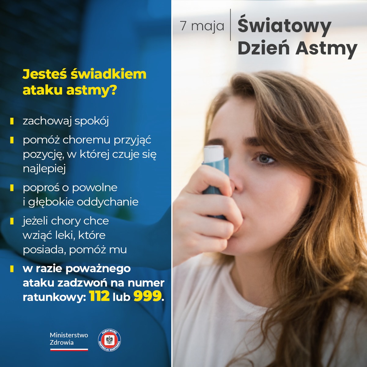 Światowy Dzień Astmy wypada w pierwszy wtorek maja. Astma dotyka ponad 260 mln ludzi na świecie, w tym nawet 4 mln osób w Polsce. Choroba objawia się m.in.: - trudnościami w oddychaniu (dusznościami) - sapaniem - suchym kaszlem - uciskiem w klatce piersiowej.