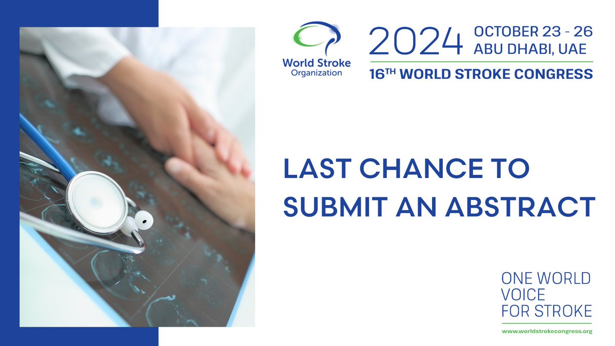 Abstract submission for #WSC2024 closes at Midnight today! 🚨 This is your chance to showcase your research and contribute to the global conversation on stroke care. ⏳ Submit your abstract now: bit.ly/3y7ml8N #StrokeResearch #BrainHealth #StrokePrevention
