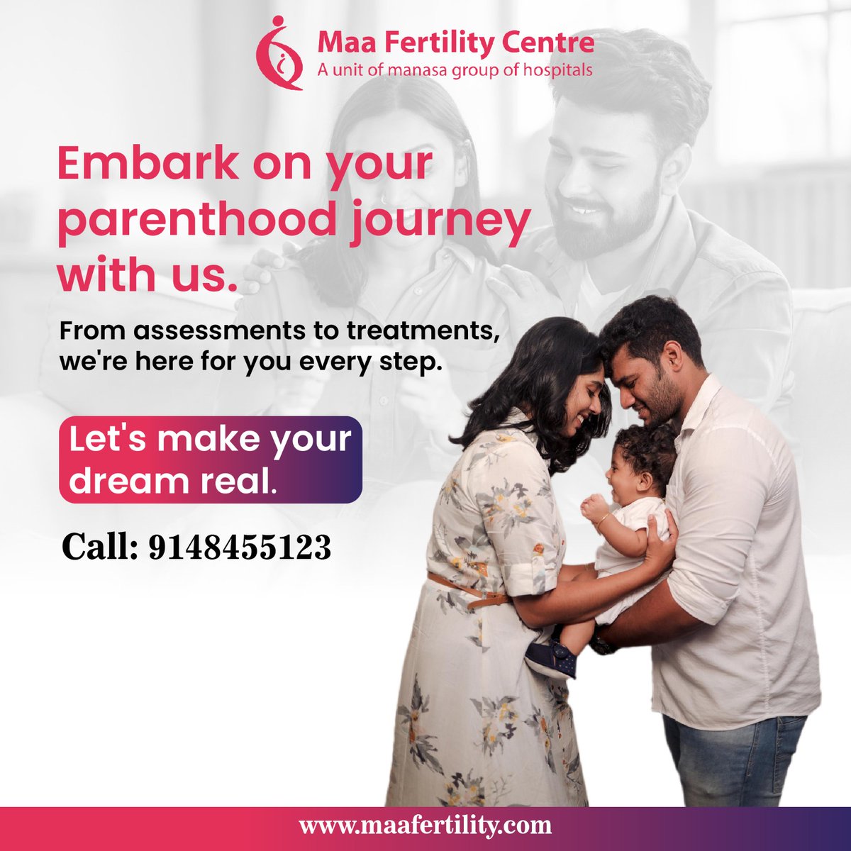 Embark on your parenthood journey with us and let's turn your dreams into reality. At MaaFertility, we understand the complexities and emotions that come with fertility challenges. 
#MaaFertility #ParenthoodJourney #FertilityClinic #DreamsIntoReality #familybuilding