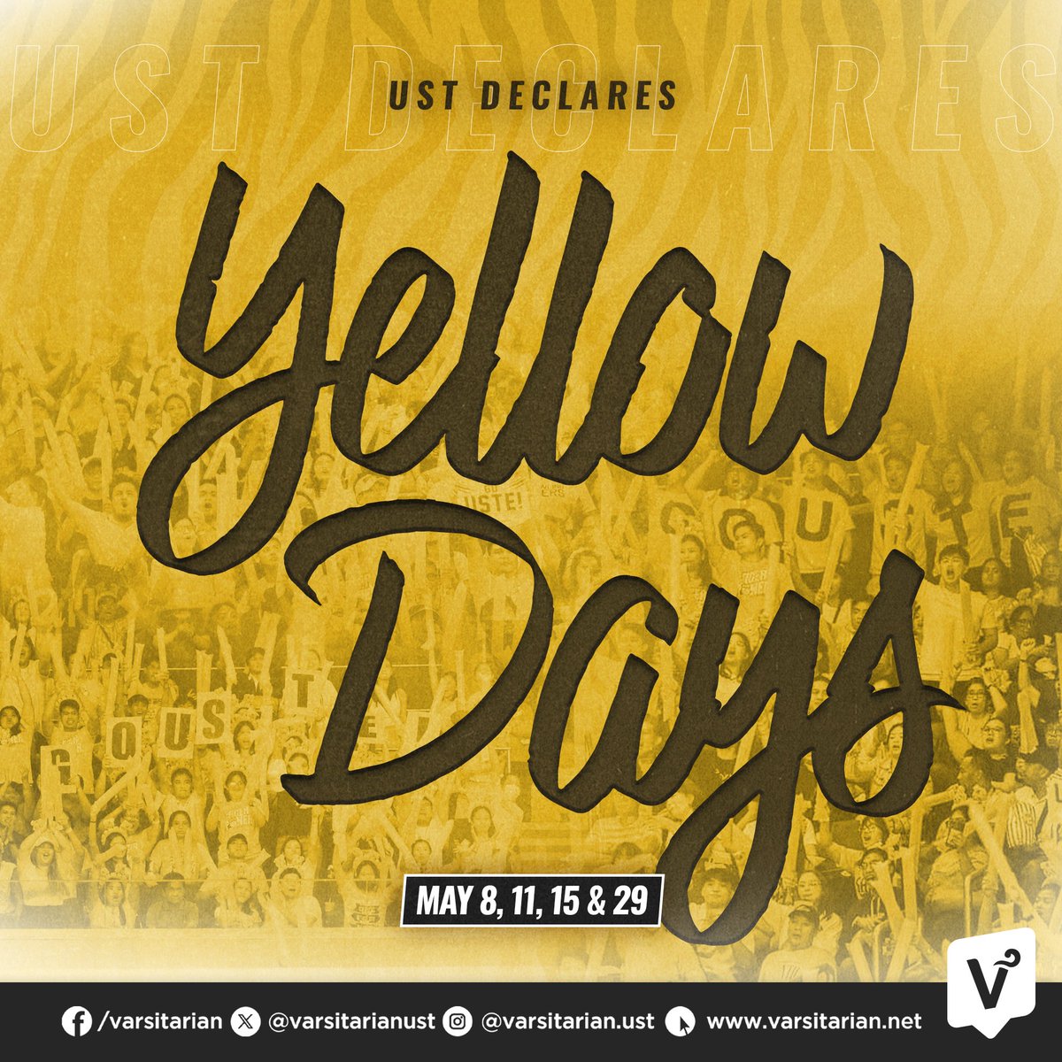 UST DECLARES YELLOW DAYS IN SUPPORT OF VOLLEYBALL, STREETDANCE TEAMS 💛

BREAKING: UST declares May 8, 11, 15, and 29 as 'Yellow Days' to show support for the UST teams competing in the Final Four of the volleyball tournaments and the upcoming streetdance competitions.

The…
