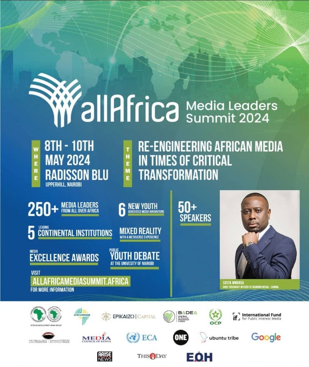 I am honoured to be speaking at this year's allAfrica Media Leaders Summit in Nairobi. 🌍

I will be addressing African media's boosting capacity as well as it taking control of African narratives. Two very timely conversations. 💯