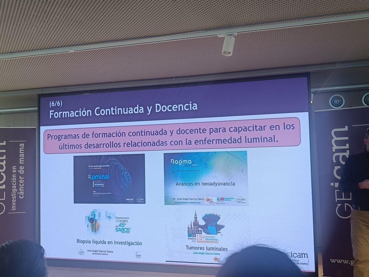 El Dr. @JAGarciaSaenz expone líneas de investigacion y proyectos del Grupo de Trabajo luminal. 👉🏼 El #cáncerdemama luminal es el subtipo más diagnosticado de este tumor #SomosGEICAM