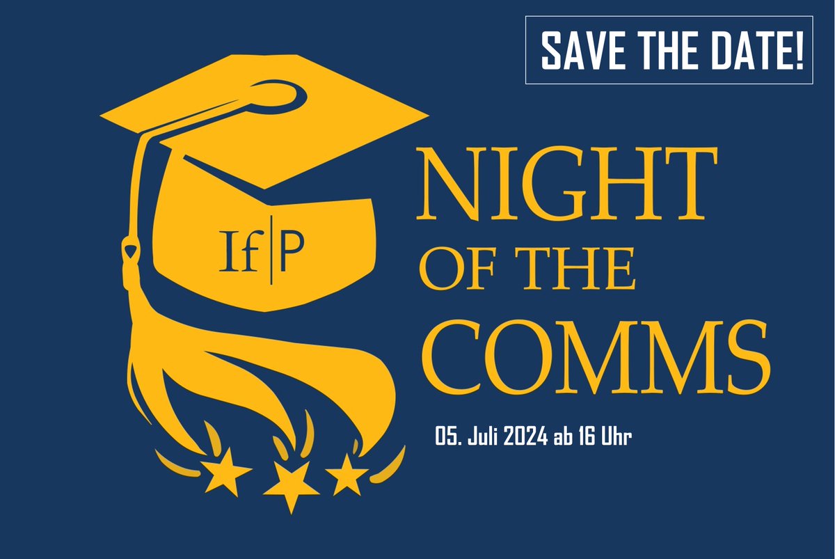 Night of the Comm[unicator]s👨‍🎓👩‍🎓Am 05.07. feiert das IfP alle registrierten Absolvent:innen, die seit dem 14.07.2023 ihren Abschluss am IfP gemacht haben oder bis zur Feier machen werden 🍾 Registrierung👉🏼bit.ly/ifpalumni Rückfragen👉🏼📧ifp-comnight@uni-mainz.de