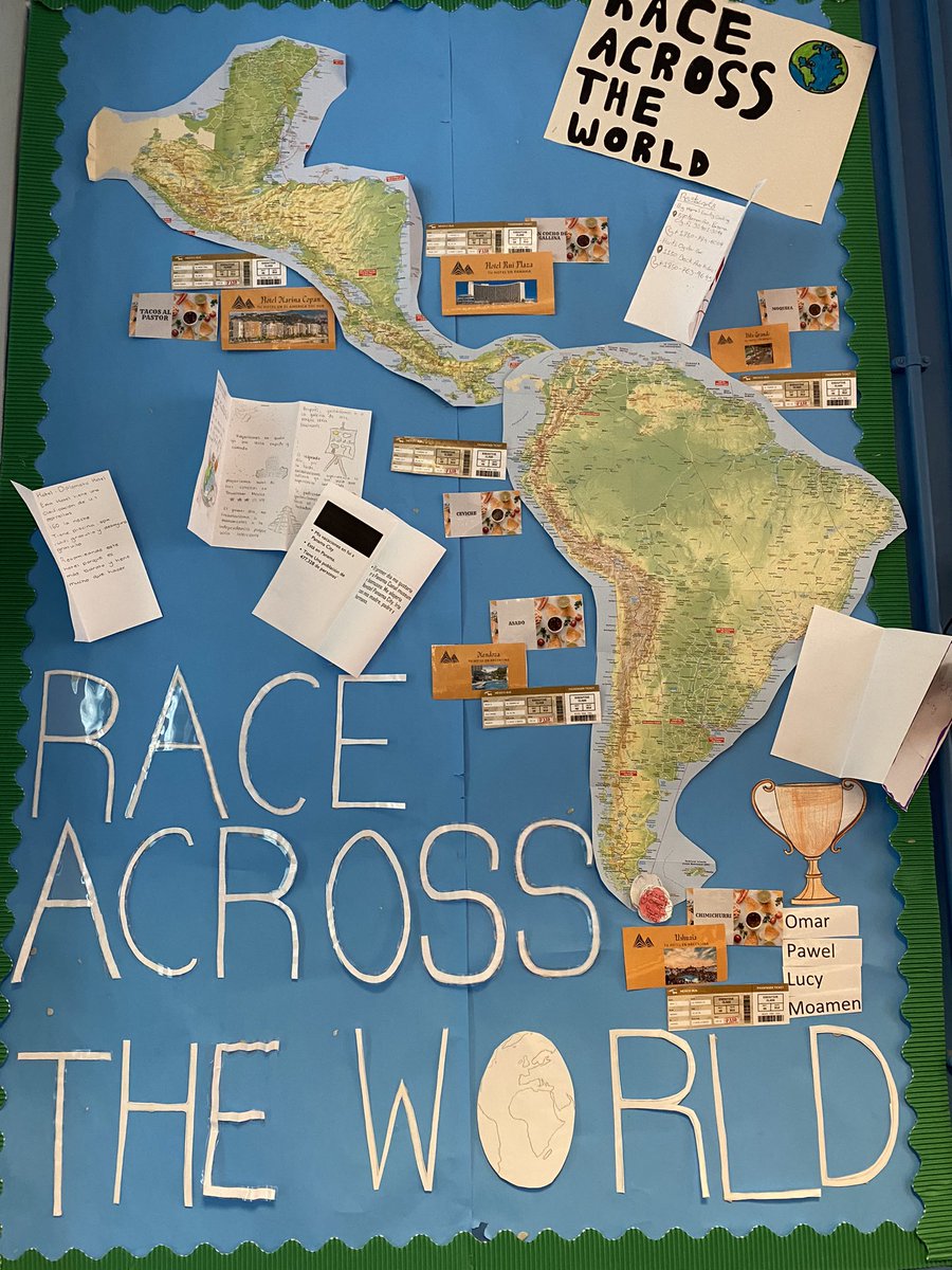 Amazing display and Scheme of Work by @miss_swanstroch Pupils followed the @RATW_official going through South America looking at booking train tickets, hotels and visiting famous monuments! @BBCOne #raceacrosstheworld 🇪🇸