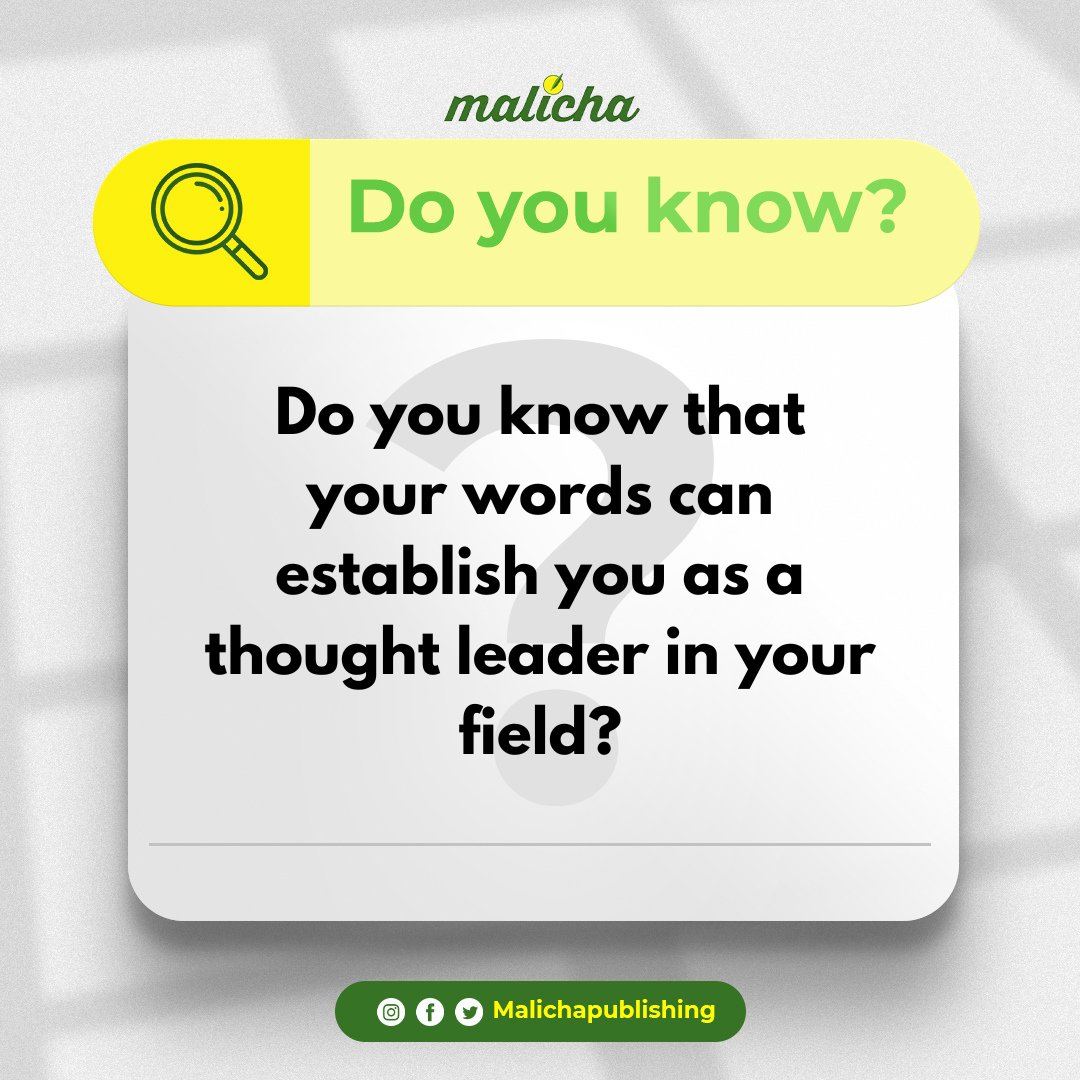Speak up & stand out! 🗣️
Start sharing your knowledge to make an impact! #thoughtleadership #leadershipquotes #motivation #malichapublishing #makeanimpact