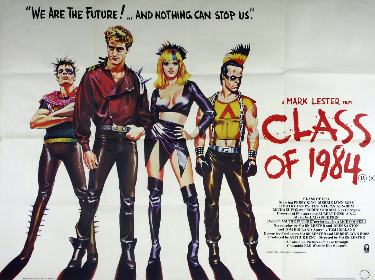 UK film poster for #ClassOf1984 (1982 - Dir. #MarkLLester) #PerryKing #MerrieLynnRoss #TimothyVanPatten #RoddyMcDowall #MichaelJFox