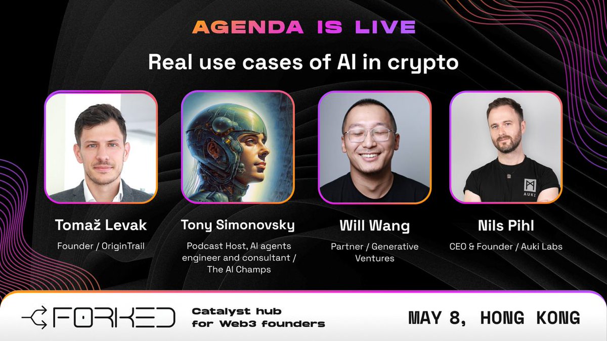 The @forkedconf is taking place in HK tomorrow, bringing together 1.000  hand-picked participants to discuss the future of Web3. @TomazOT will join  a panel about real world use of decentralized #AI, highlighting @