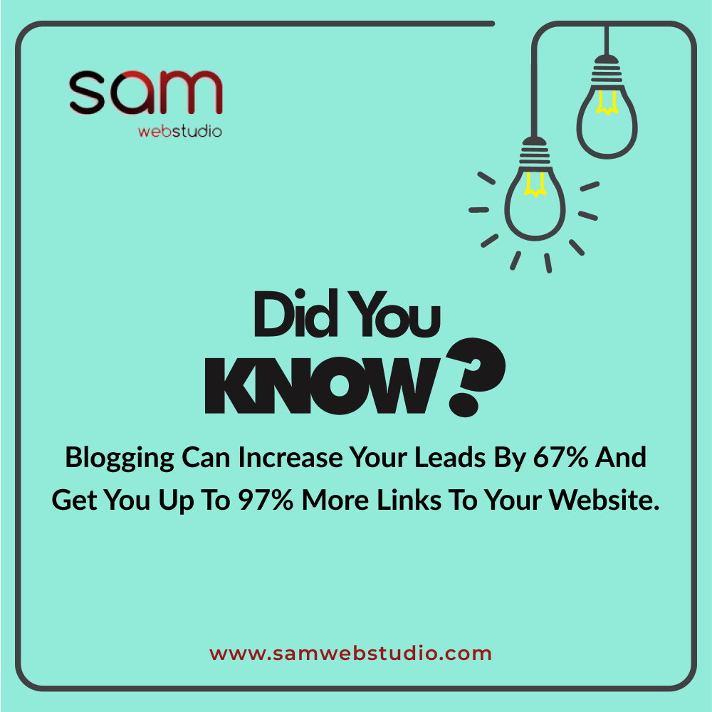 Blogging Can Increase Your Leads By 67% And Get You Up To 97% More Links To Your Website.
💻: samwebstudio.com
☎️: +91-9968353570
=======
#blogger #bloggerfacts #didyouknow #doyouknow #contenttipsandtricks #contenttips #seotips #organicsearchresults #organictraffic