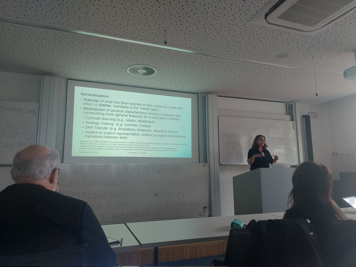 Ute Schmid opens up Day 2 at #Dagstuhl Seminar 'Generalizations by people and machines' with a plenary on Generalizations from #CogSci perspective.