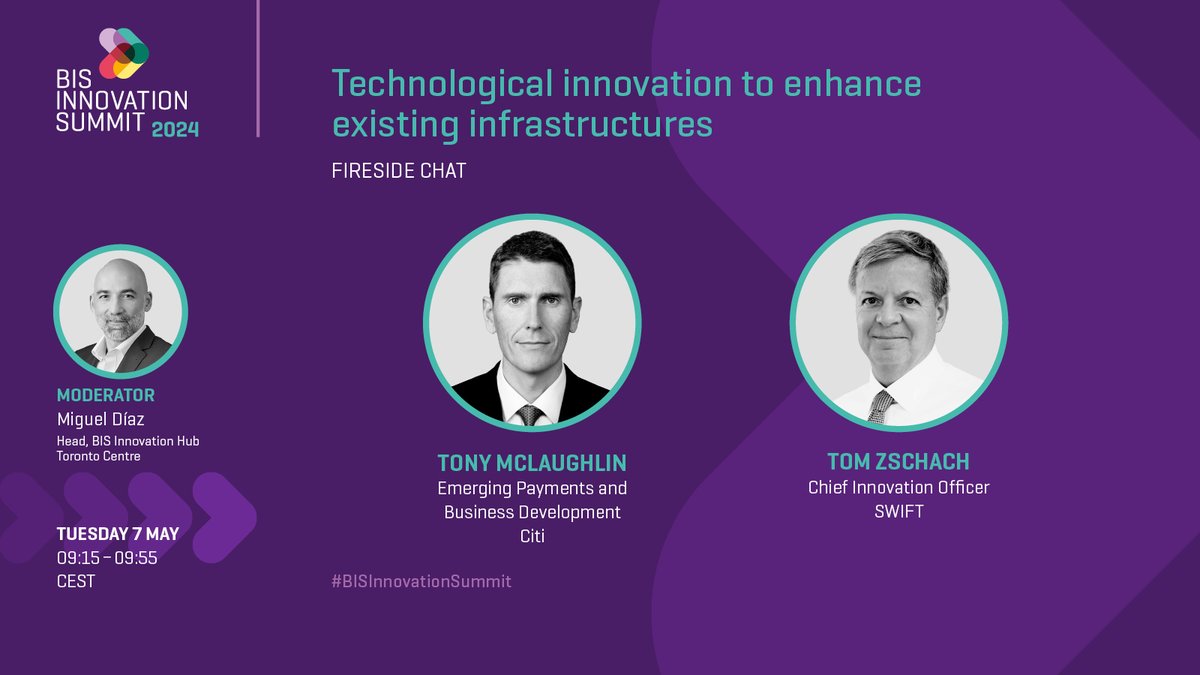 Now live at the #BISInnovationSummit – Tony McLaughlin @Citi & @TomZschach @swiftcommunity discuss w/ Miguel Díaz how technology can enhance existing financial market infrastructures bis.org/events/bis_inn…