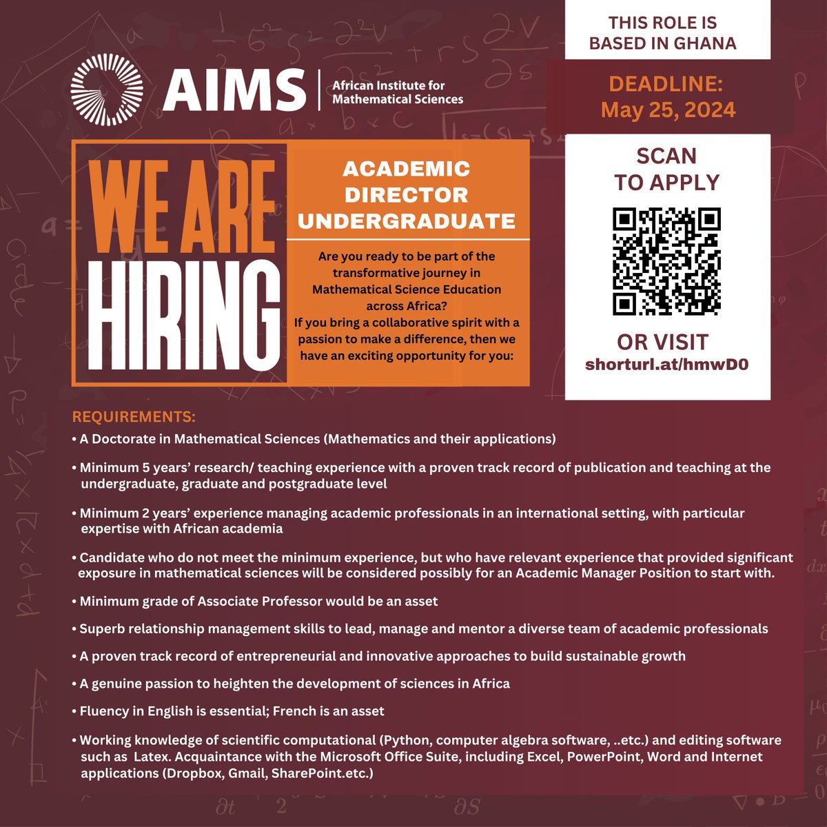 📢#HiringNow - Do you have a fervor for leadership and a desire to make a difference in higher education at AIMS? We’re on the lookout for an “Academic Director - Undergraduate” Submit your application today: shorturl.at/hmwD0 Application closes on: May 25th, 2024