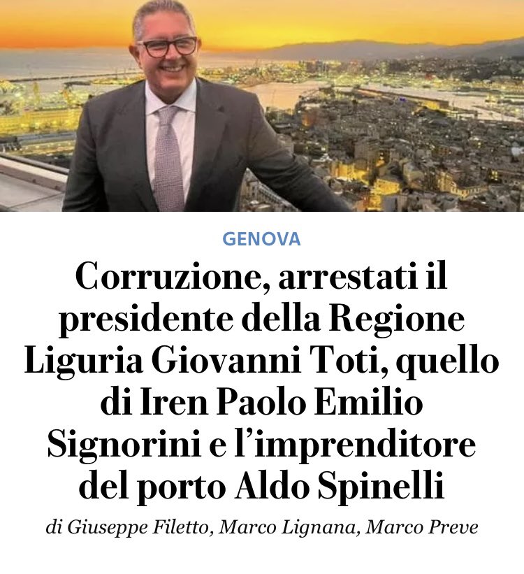 Toti agli arresti domiciliari in un’inchiesta per corruzione. Ultim’ora ma su Repubblica è già pronto un articolo a tre firme con tutti i dettagli. Tu chiamale, se vuoi, veline