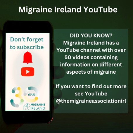 “Did you know? Migraine Ireland has several videos on our YouTube Channel with lots of information on various aspects of living with migraine. See lnkd.in/eaYiNBA6 on YouTube #notjustaheadache #youtube #video #migraine #information #online”