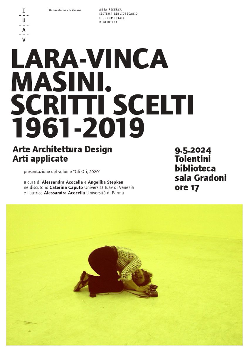 Giovedì 9 maggio 2024 biblioteca, sala Gradoni ore 17 presentazione del libro 'Scritti scelti 1961-2019. Arte, Architettura, Design, Arti applicate' (Gli Ori, 2020)