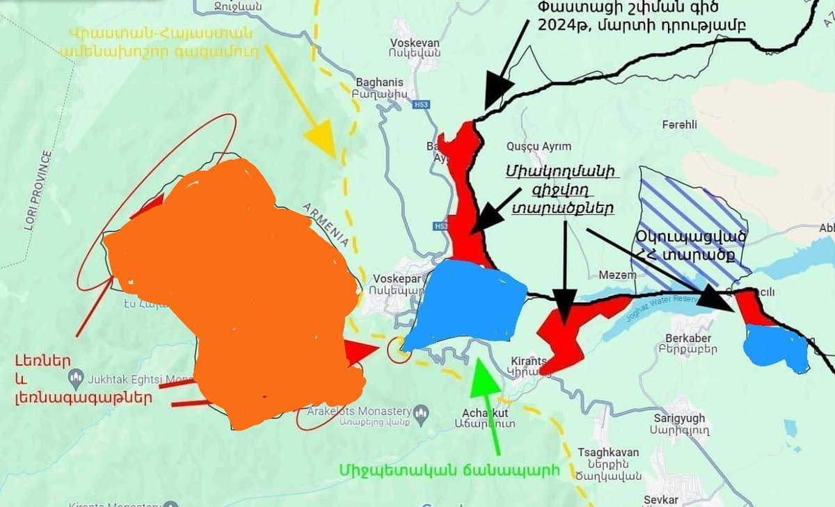 *قرمز: مناطقی که قرار است بصورت یکجانبه به علیوف وحشی واگذار شود.
*قسمت هاشور خورده: مناطقی از خاک ارمنستان که تحت اشغال باکو قرار دارد.
از کانالِ تلگرام: caucasusstorm
#تاووش #StandWithArmenia