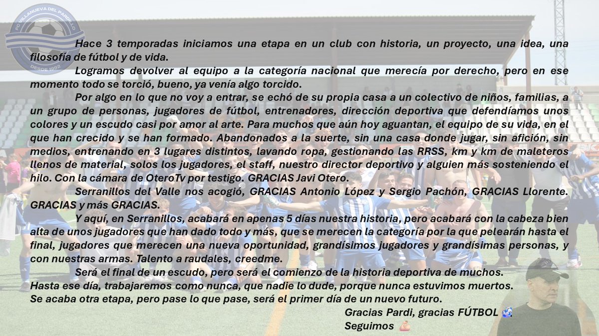 Siempre agradecido al fútbol ⚽️, aún en la adversidad. Etapas y experiencias que te hacen más fuerte, que te hacen crecer.
Gracias a todos los jugadores, a mi staff Juan, Manu, Ana, Diego, Víctor, Domin, por aguantarme, y como no, a Antonio Carcaño por estar siempre ahí 😉