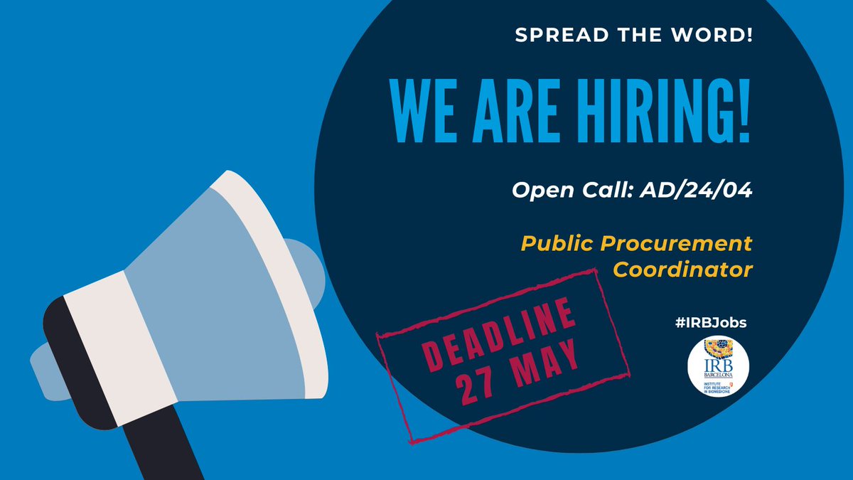 📢We are #hiring a Public Procurement Coordinator to supervise & coordinate the preparation and follow-up of all administrative documentation of #IRBBarcelona tender procedures as contracting authority. Apply here ➡️shorturl.at/bmFT6 #IRBJobs @iCERCA @_BIST @SOMM_alliance