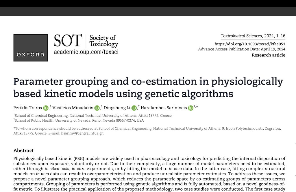 📣Check our later paper📑 “Parameter grouping and co-estimation in physiologically based kinetic models using genetic algorithms” by👥 Periklis Tsiros, Vasileios Minadakis, Dingsheng Li and Haralambos Sarimveis published in Toxicological Sciences👉 scenarios-project.eu/download/param…